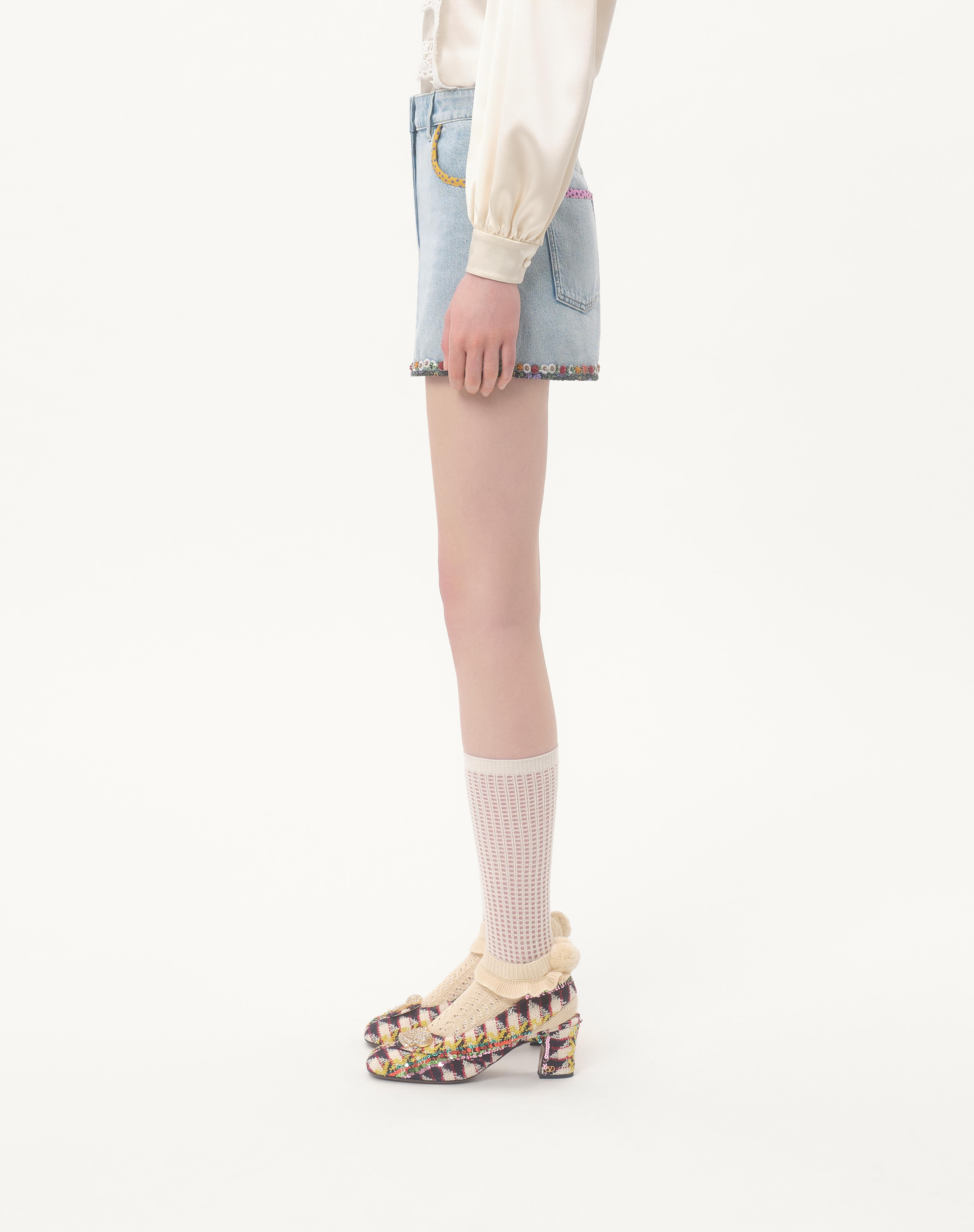 EMBROIDERED DENIM SHORTS - 4