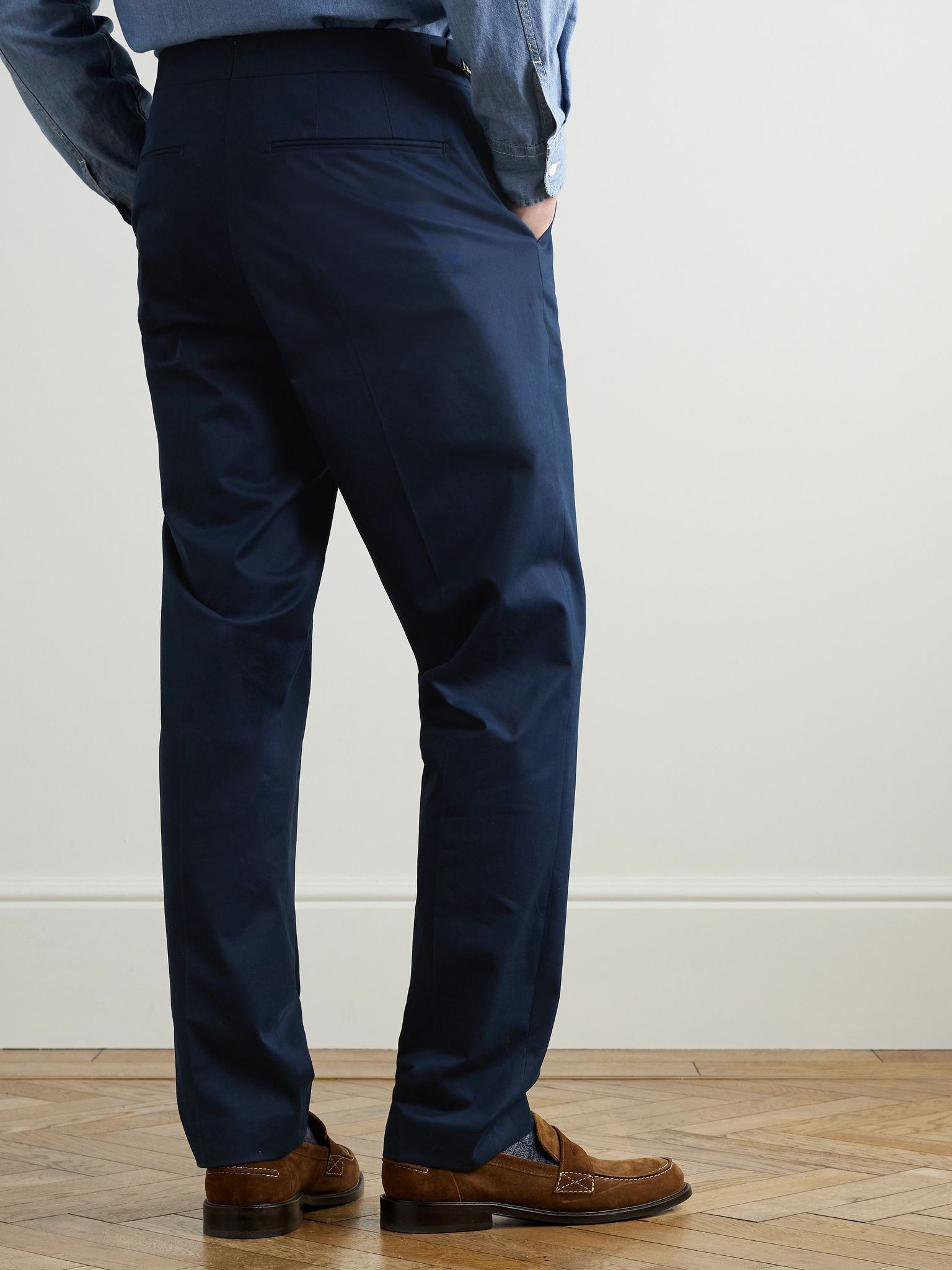 Brandon Slim-Fit Tapered Stretch Cotton and Cashmere-Blend Twill Trousers Navy - 4