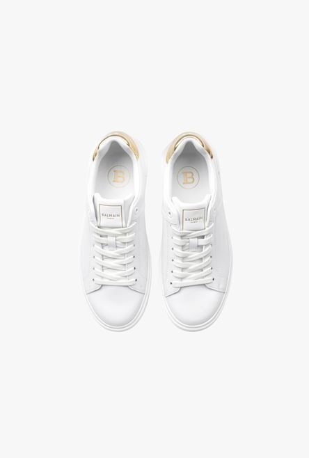 White calfskin and metallic gold leather B-Court sneakers - 4