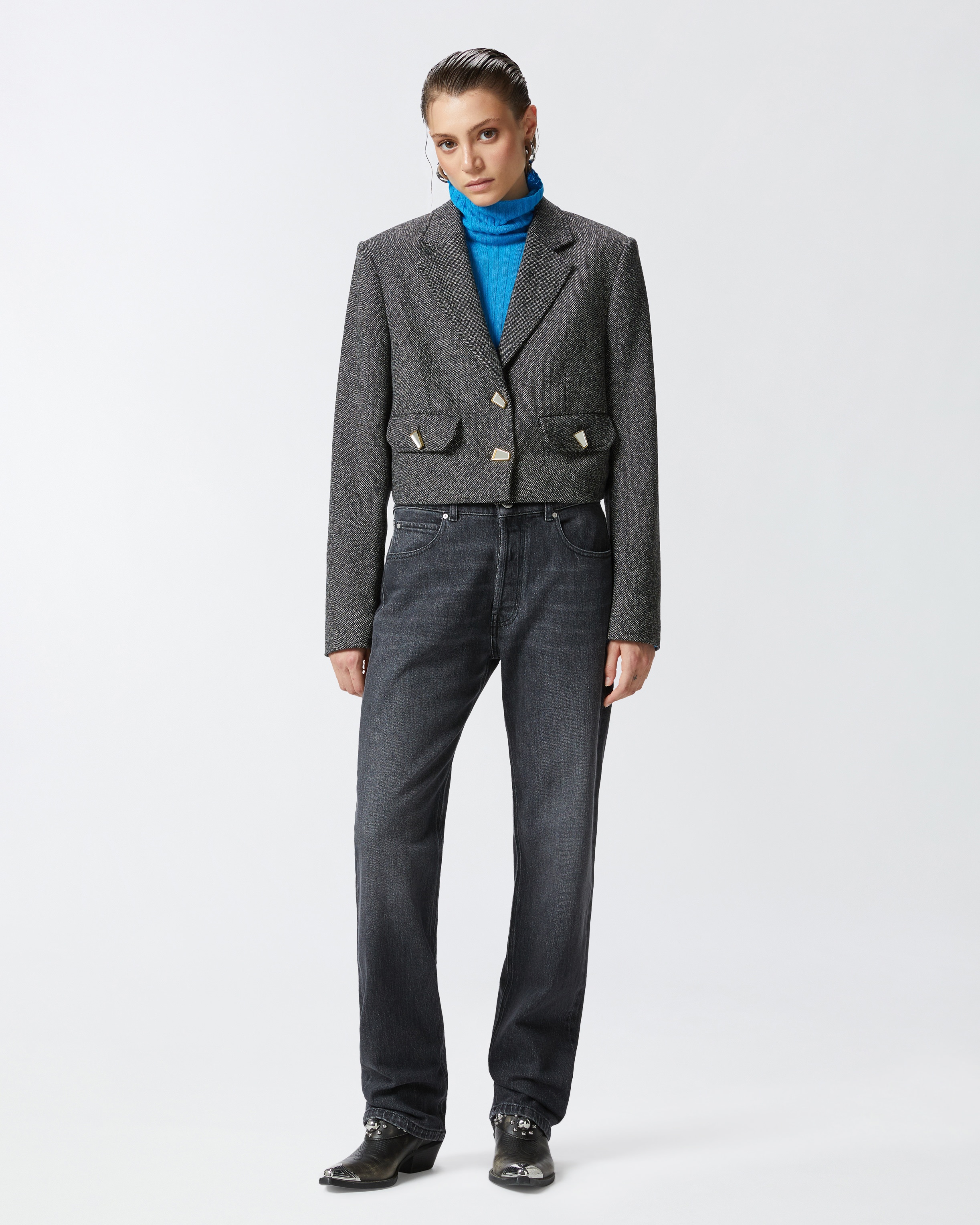 SHORT JACKET WITH GEOMETRIC MIRROR-FINISH BUTTONS - 3