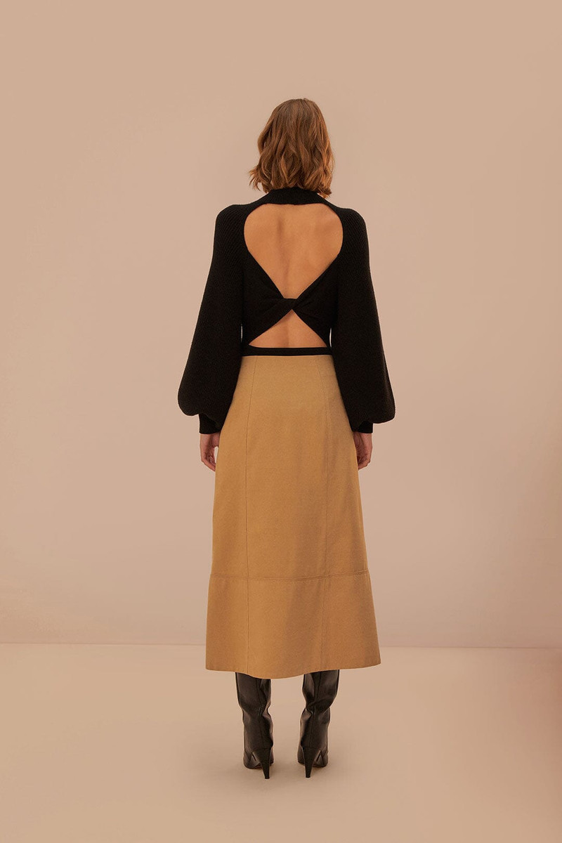 Brown Yoked Midi Skirt 4