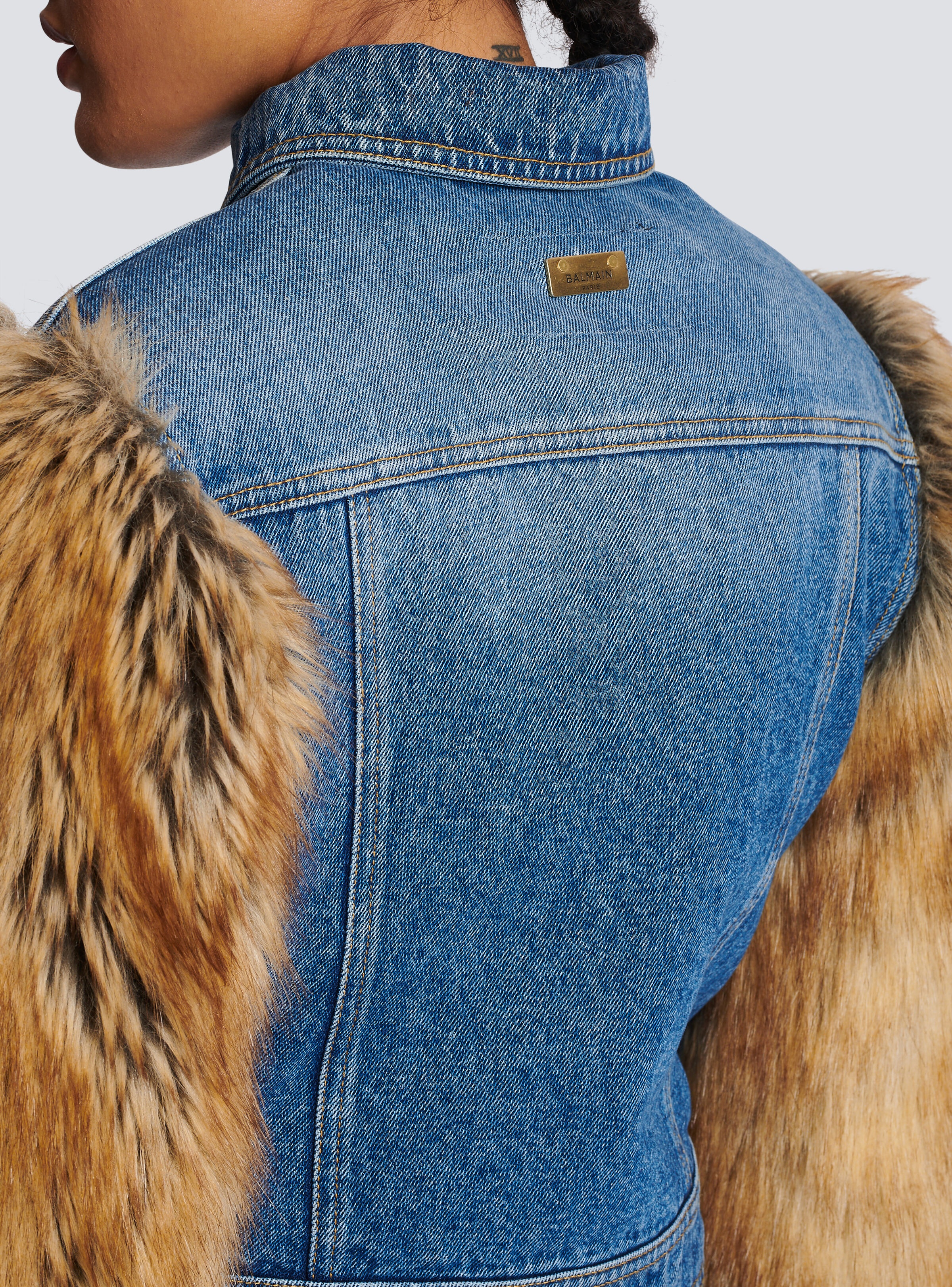 Denim and faux fur jacket - 7