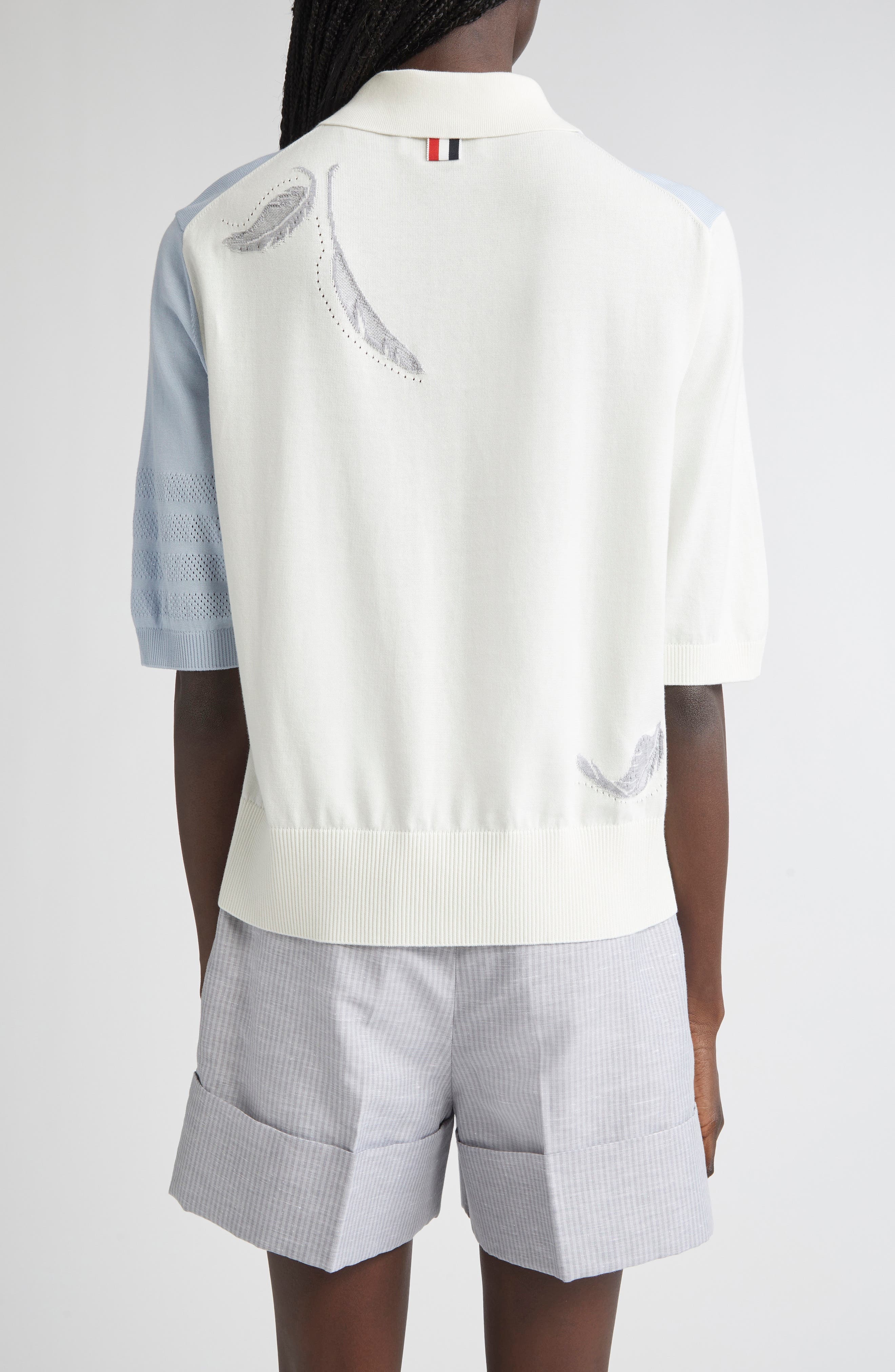 Thom Browne Fun-Mix Feather Intarsia Cashmere Polo in Light Blue at Nordstrom - 3
