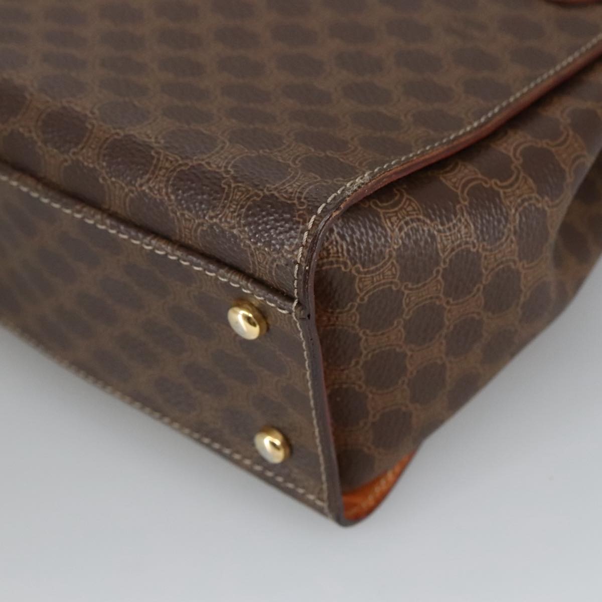 CELINE Macadam Canvas Hand Bag Pvc Leather Brown Gold - 16
