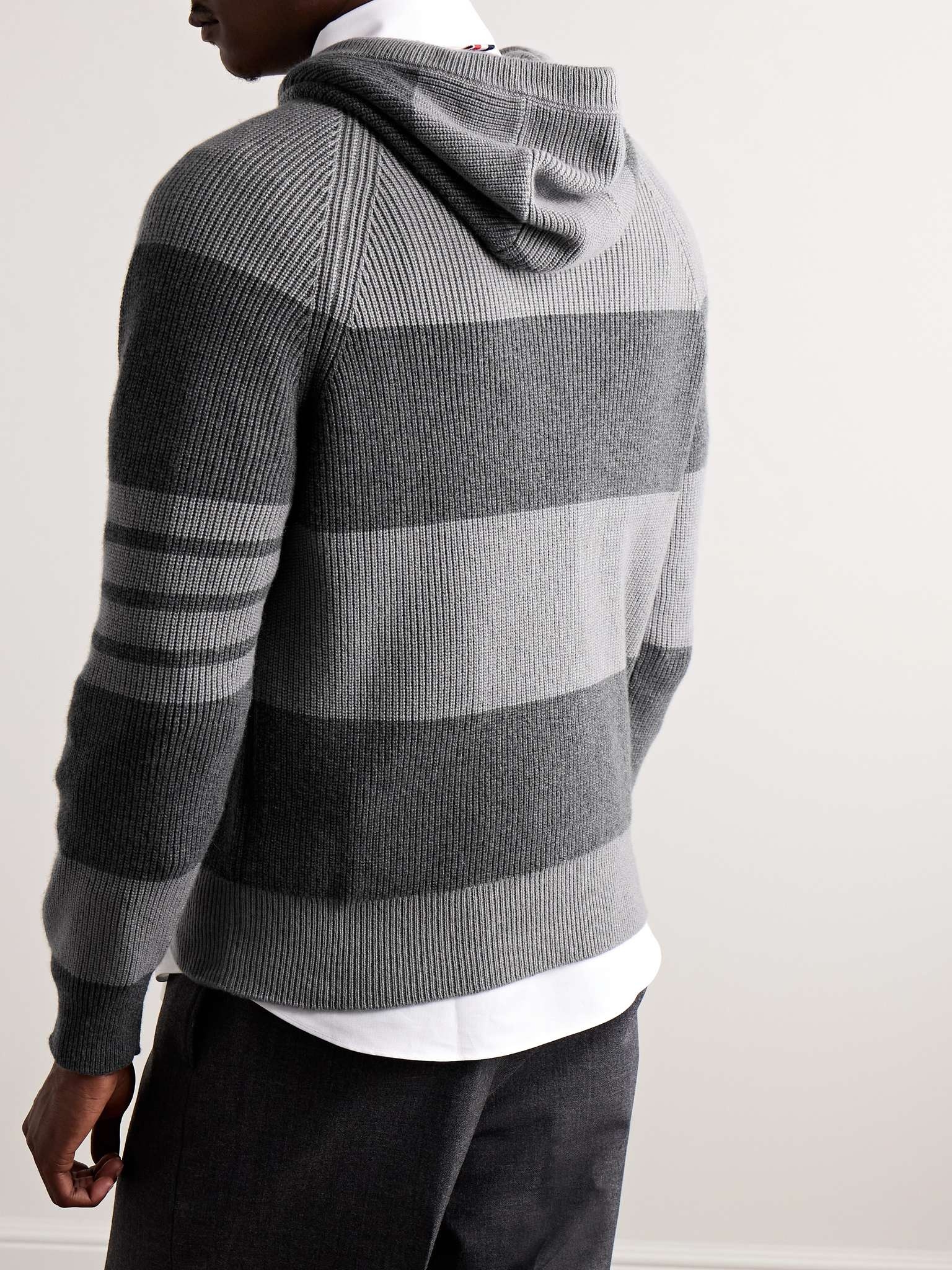 Logo-Appliquéd Striped Garment-Dyed Cashmere Hoodie - 3