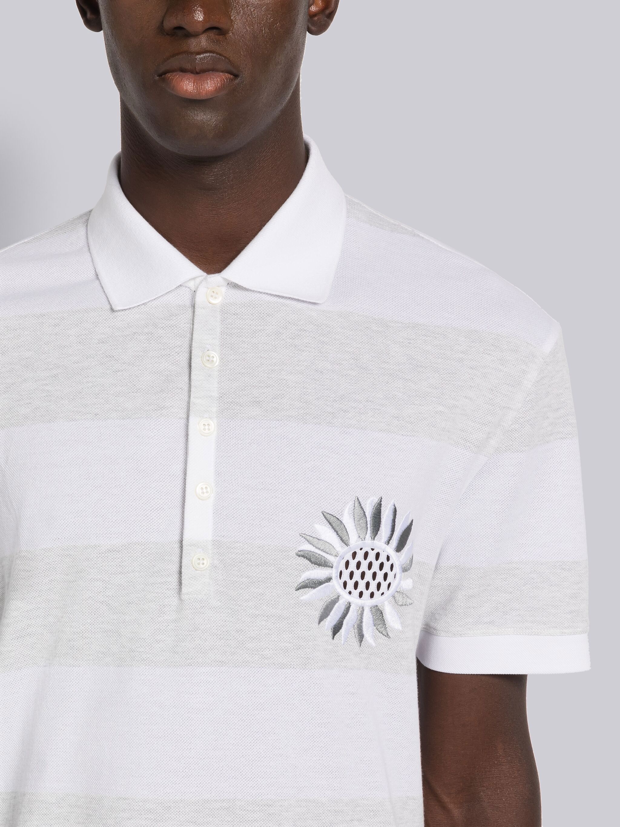 RUGBY STRIPE PIQUE FLOWER EMBROIDERY OVERSIZED SHORT SLEEVE POLO - 5