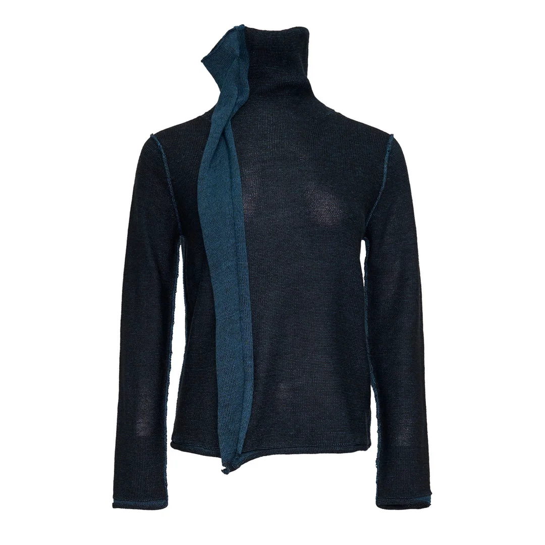 High Neck Knit Top with Cloth - 1