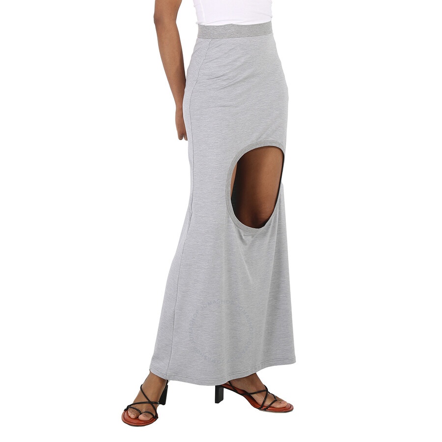 Burberry Ladies Grey Melange Stretch Silk Jersey Step-through Skirt - 5