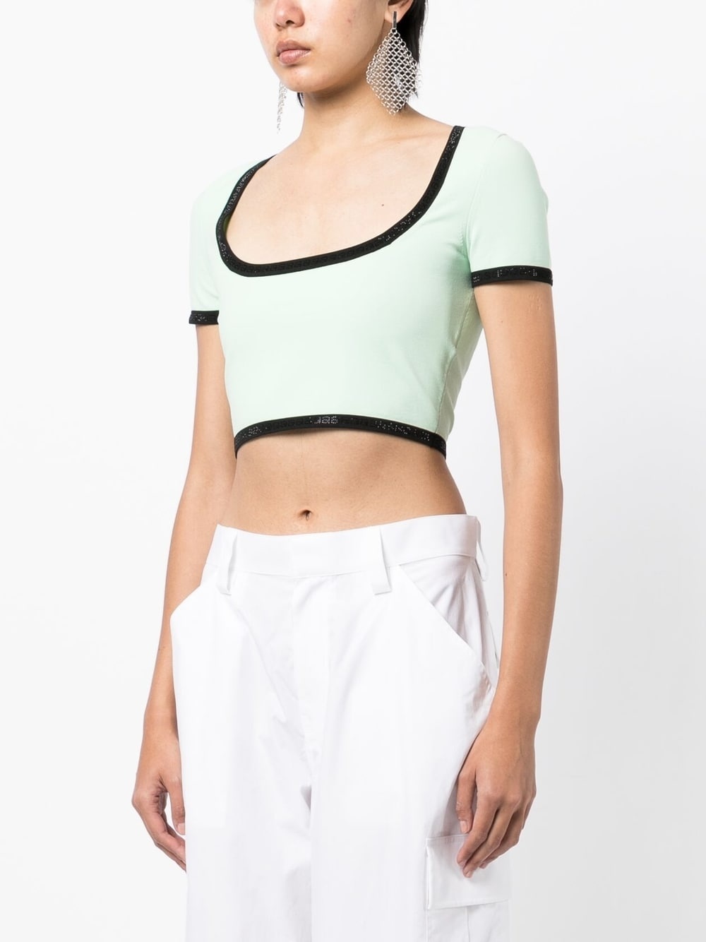 contrasting-border cropped T-shirt - 3