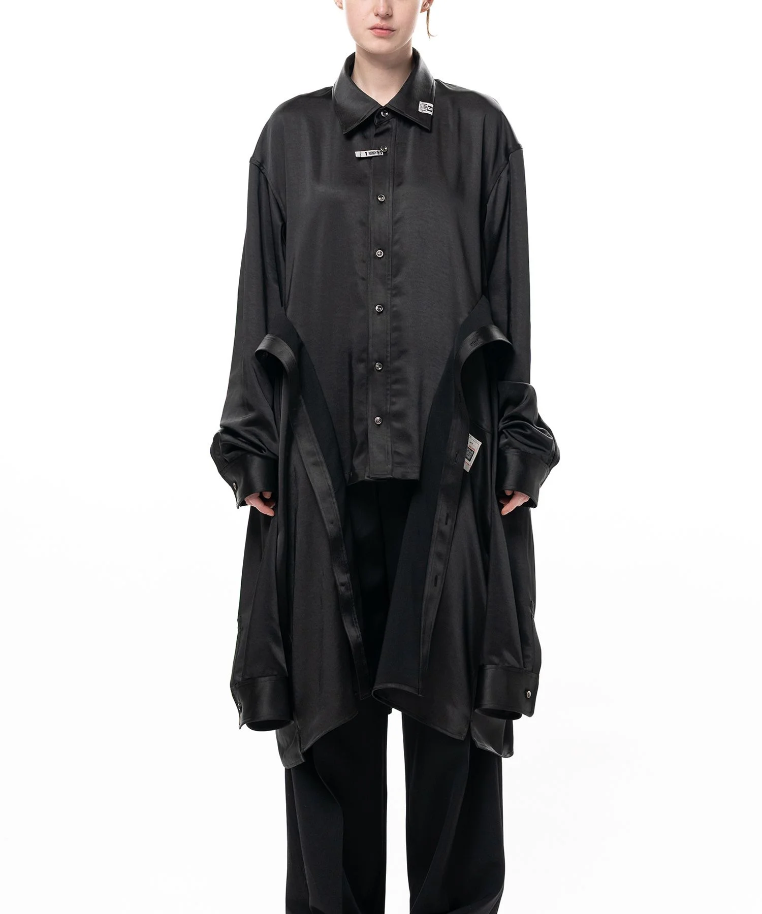 Combined Satin Shirt Dress - 1