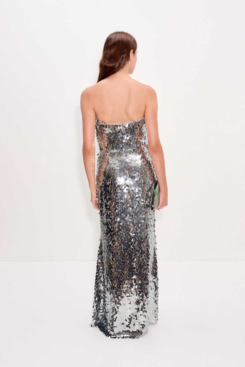 Sculpty Strapless Sequin Dress In Satellite Silver 5