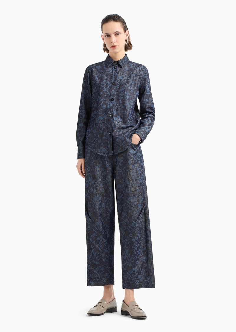 GIORGIO ARMANI Denim Collection five-pocket wide leg trousers in cotton, viscose and lurex denim with floral motif outlook