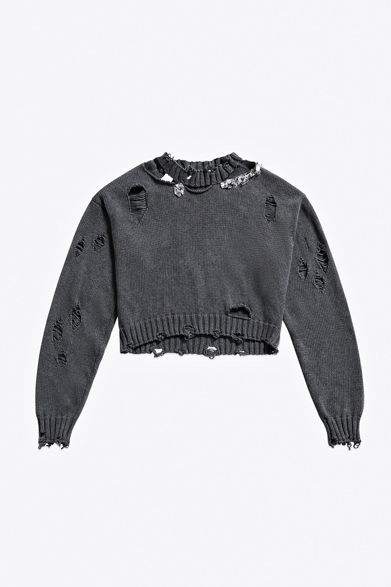 DISTRESSED CRYSTAL CREWNECK SWEATER 1