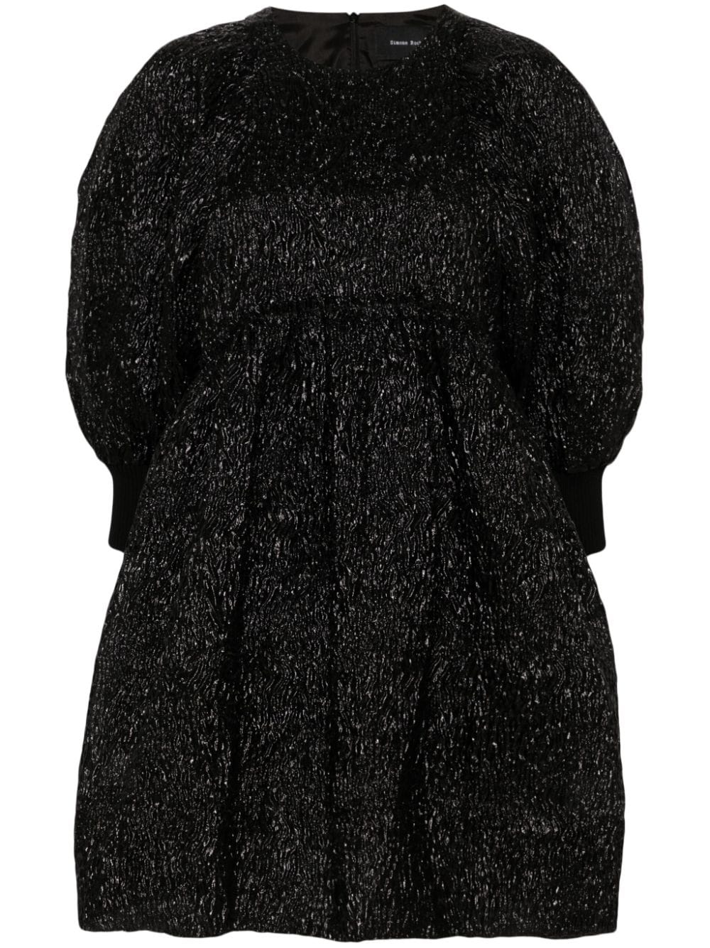 crushed-cloquÃ© puff-sleeves dress - 1