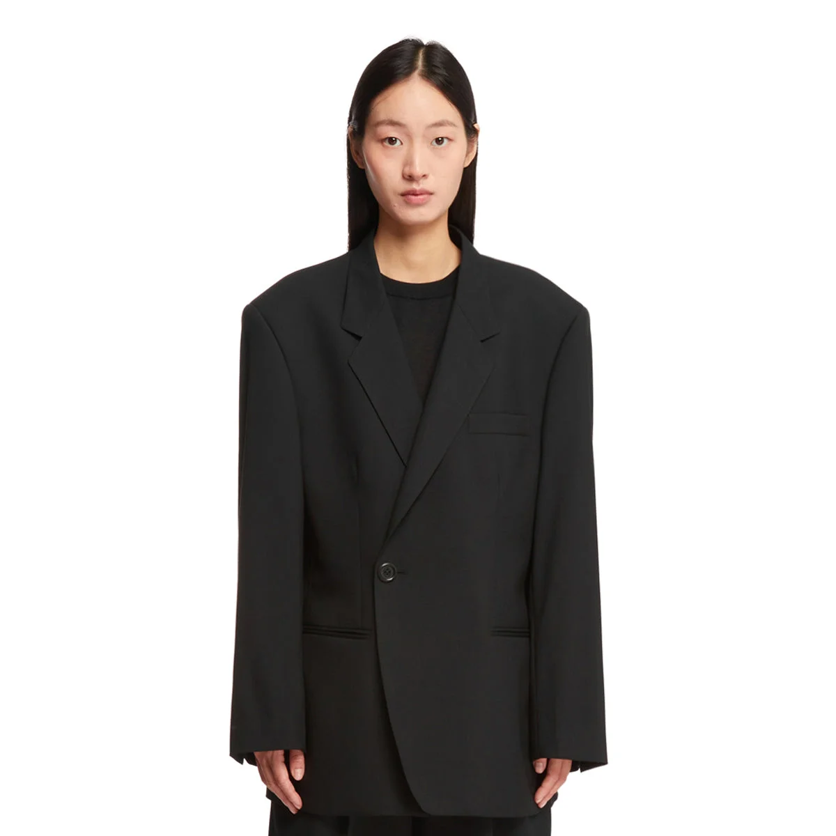 Black Wool Oversize Double-Breasted Blazer - 1