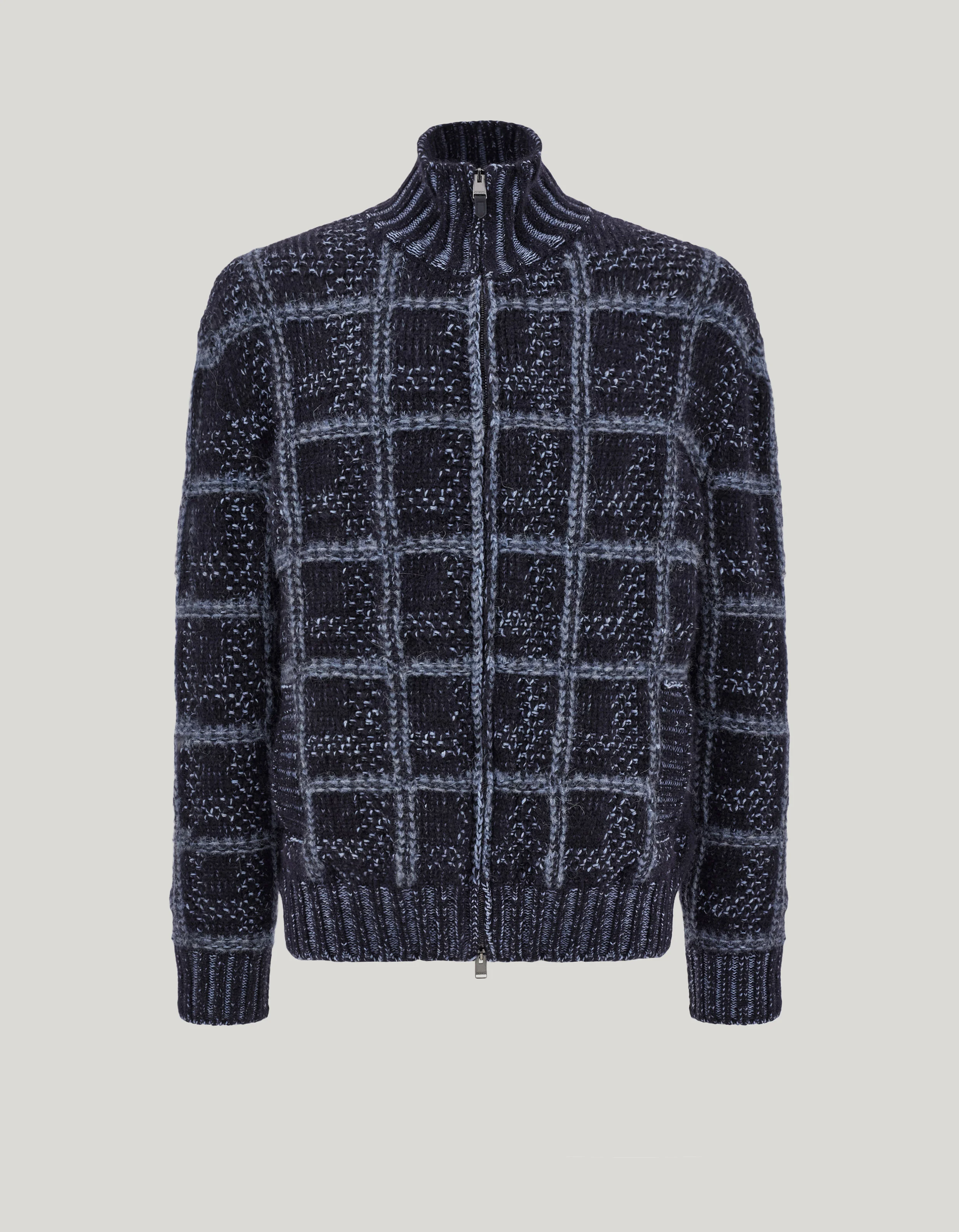 NAVY AND AIR FORCE BLUE ALPACA AND WOOL MACRO-CHECK REGULAR-FIT CARDIGAN - 1