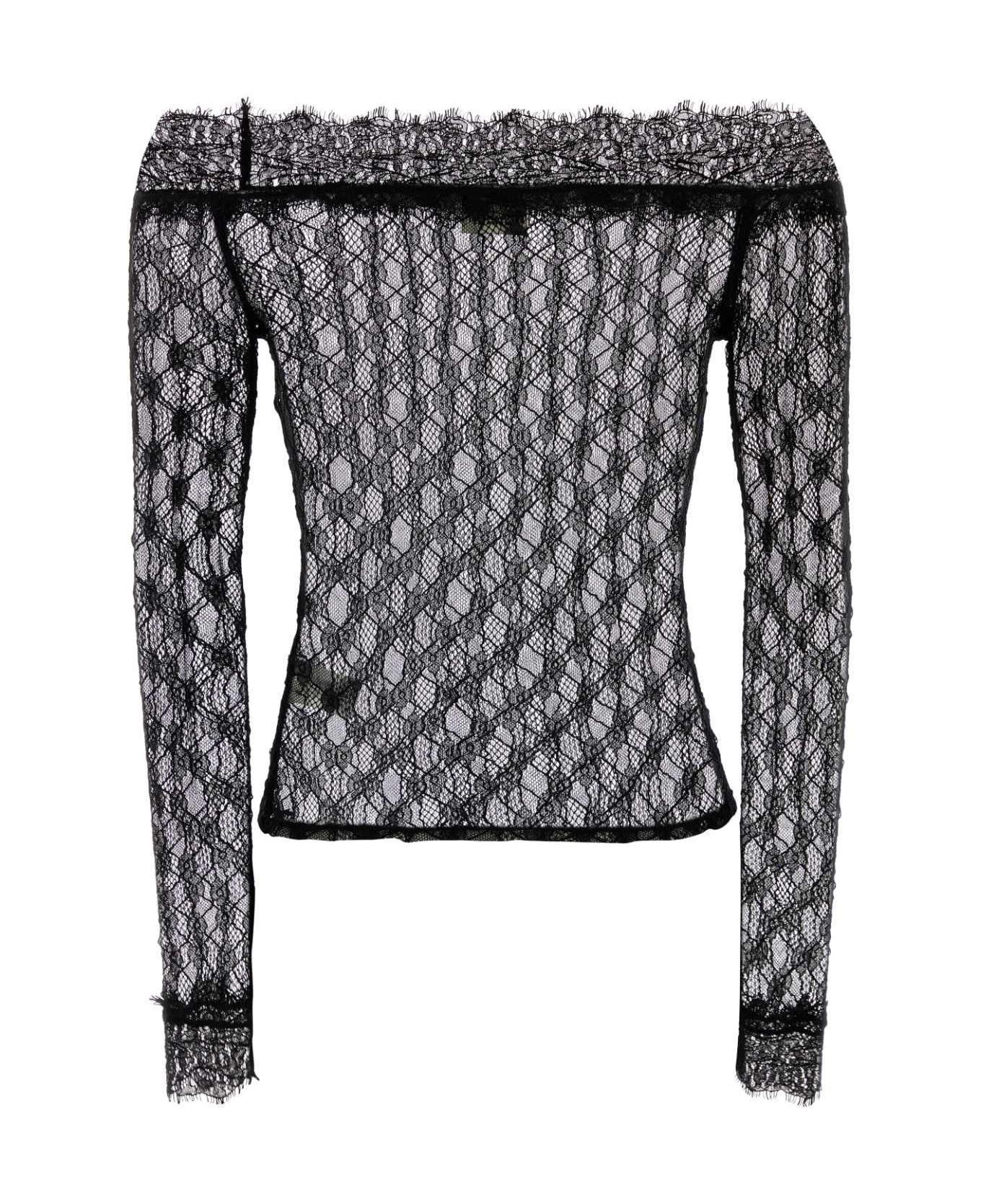 Black Stretch Lace Marlene Top - 2