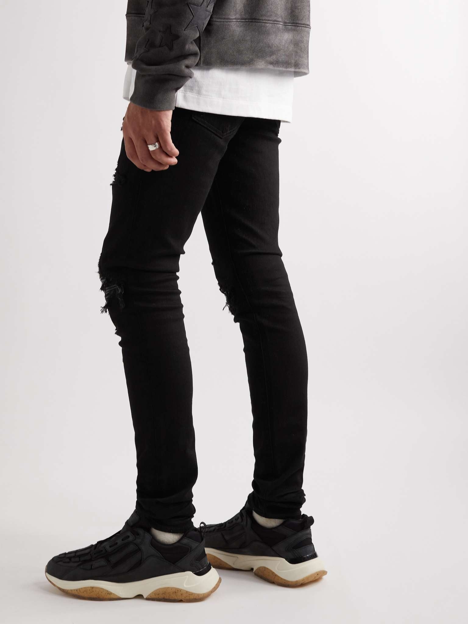 MX1 Skinny-Fit Distressed Leather-Panelled Jeans - 4