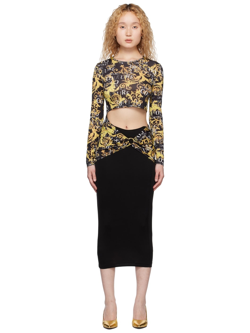 Black Printed Midi Dress - 1