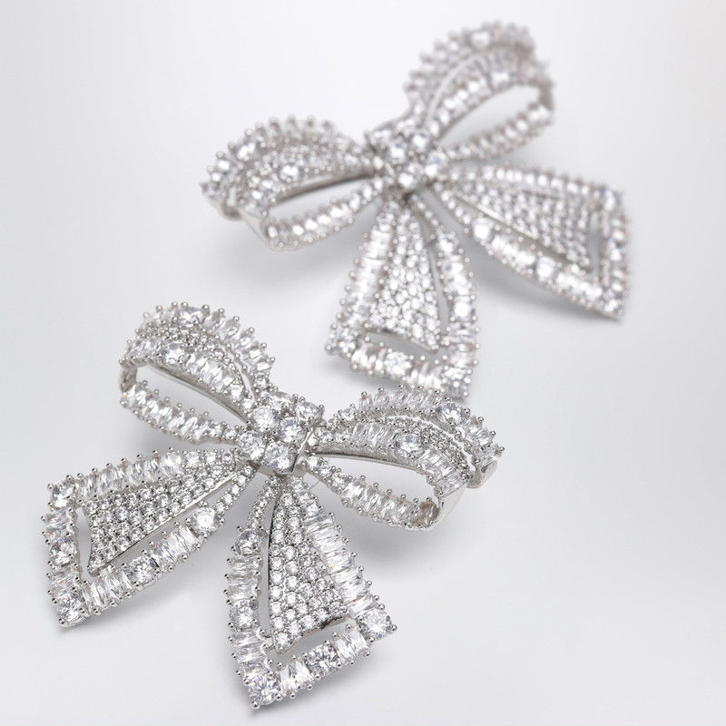 Crystal bow earrings in silver-plated brass 3