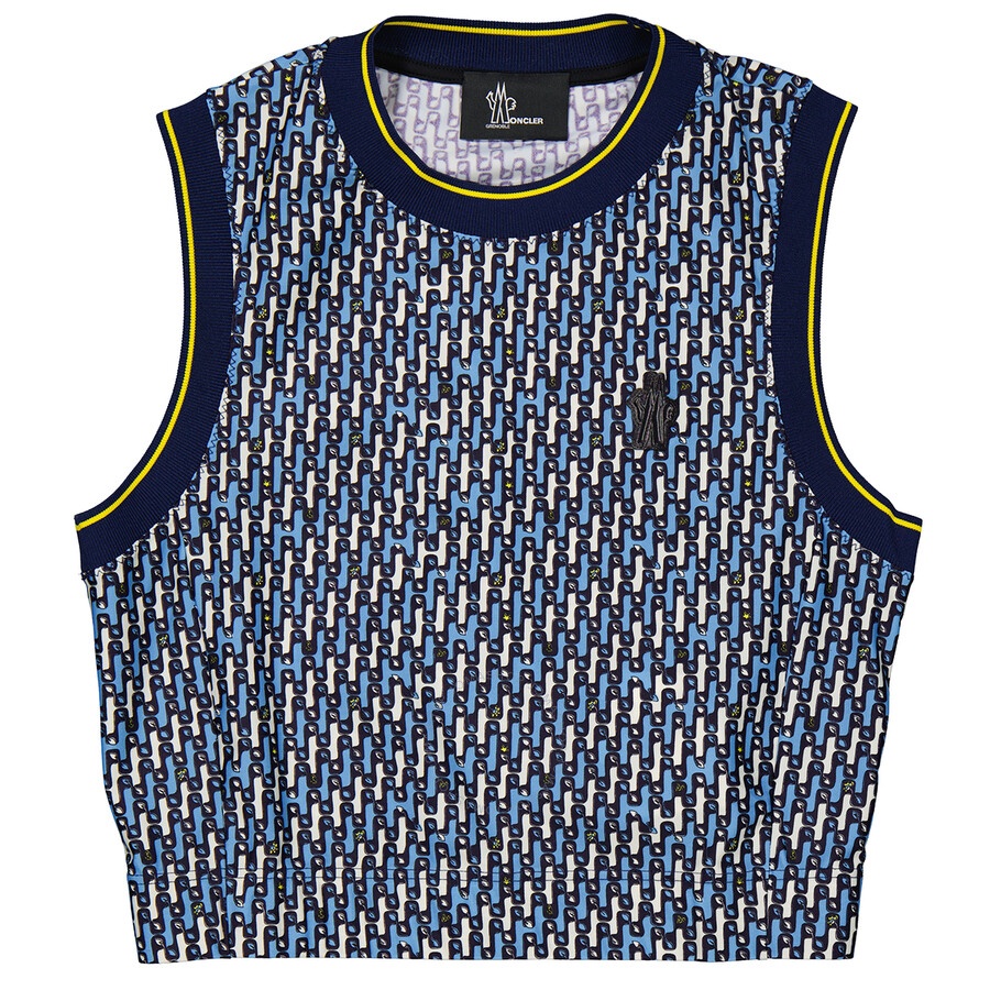Moncler Ladies Bright Blue Abstract-Pattern Cropped Tank Top - 1