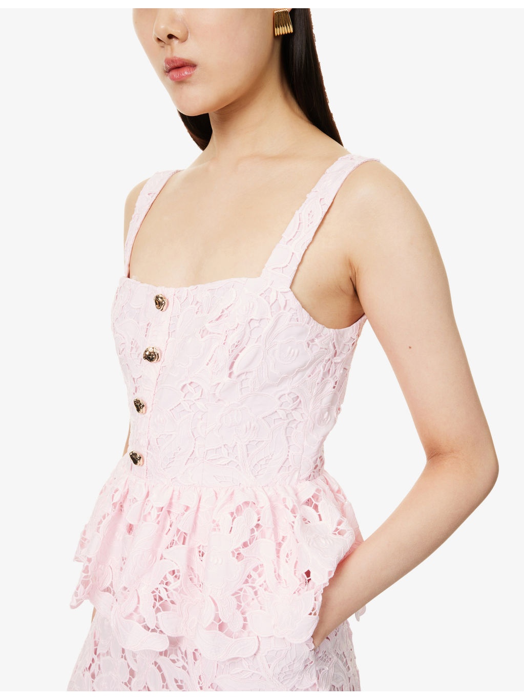 Peplum Sleeveless Lace Midi Dress - 5