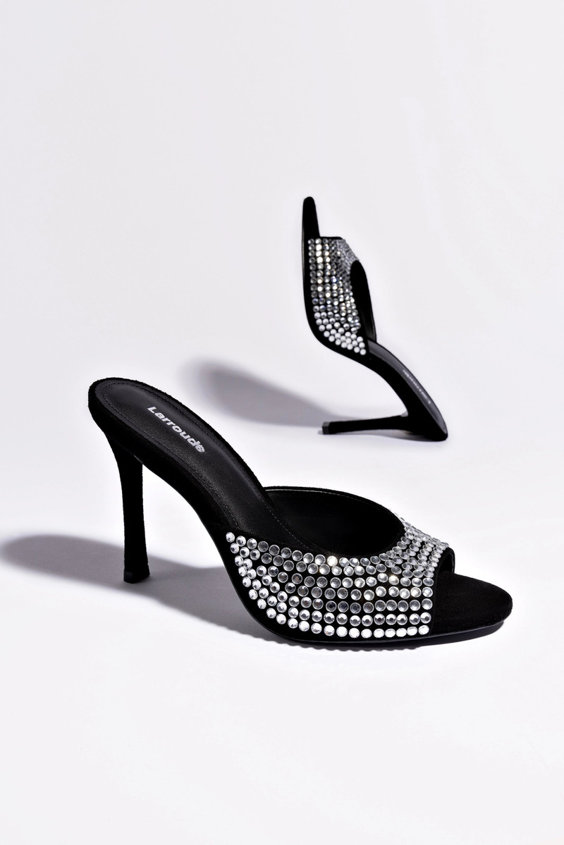 Jasmine Hi Mule In Black Suede and Crystals 6