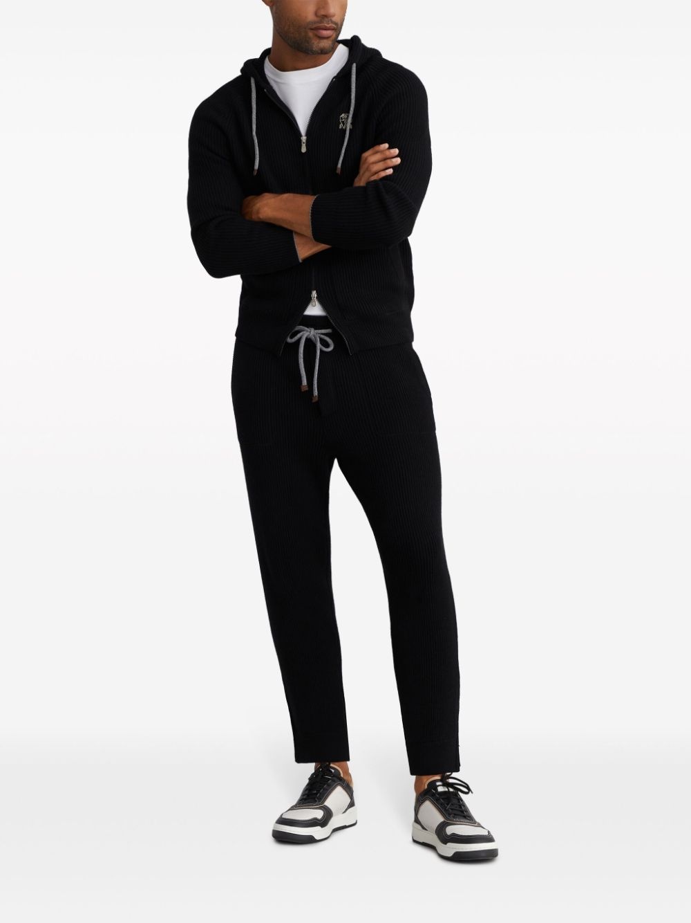 logo-embroidered ribbed-knit cashmere cardigan - 2