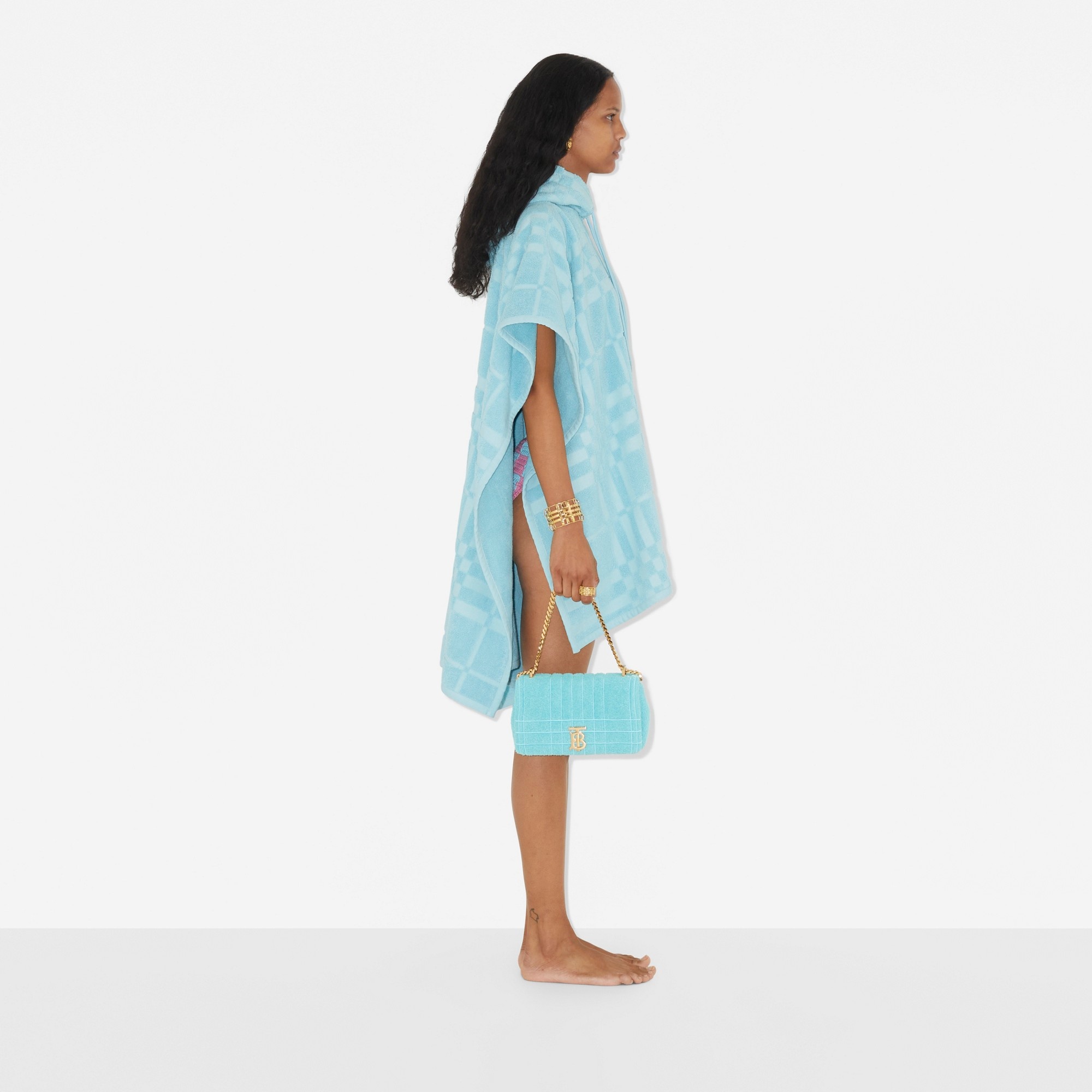 Check Cotton Jacquard Poncho - 3