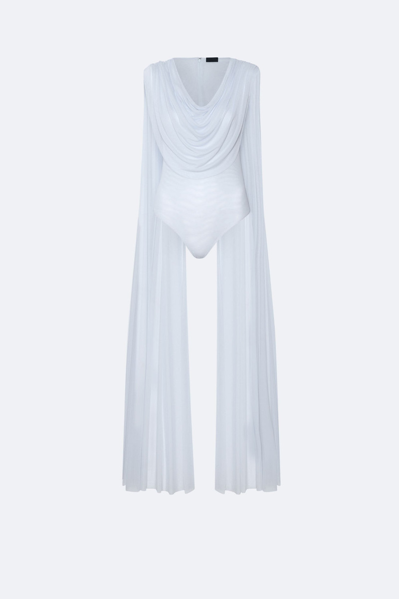 Mesh Cowl Neck Cape Bodysuit 1