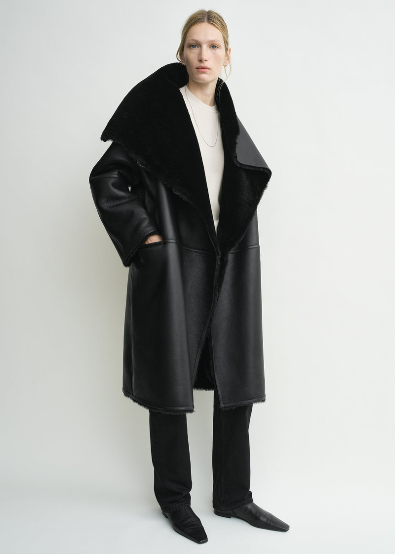 TOTEME Shearling wrap coat black outlook