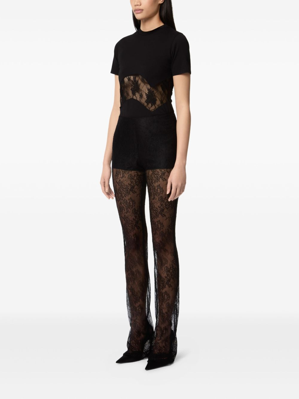 lace-insert cotton T-shirt - 3