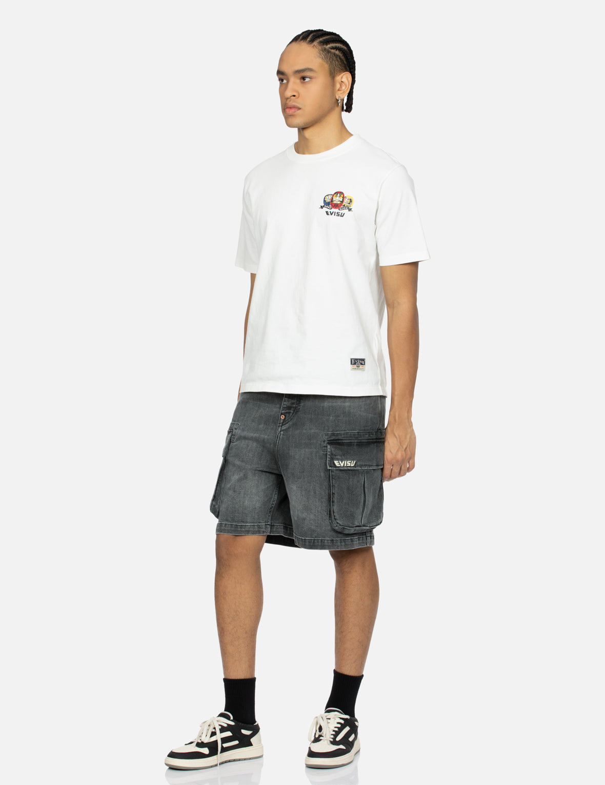 SEAFULL AND LOGO FLAG PRINT FASHION FIT DENIM CARGO SHORTS - 4