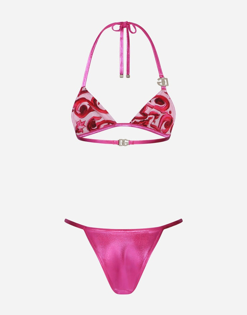 Dolce & Gabbana Laminated Triangle Bikini Top With DG Logo: outlook