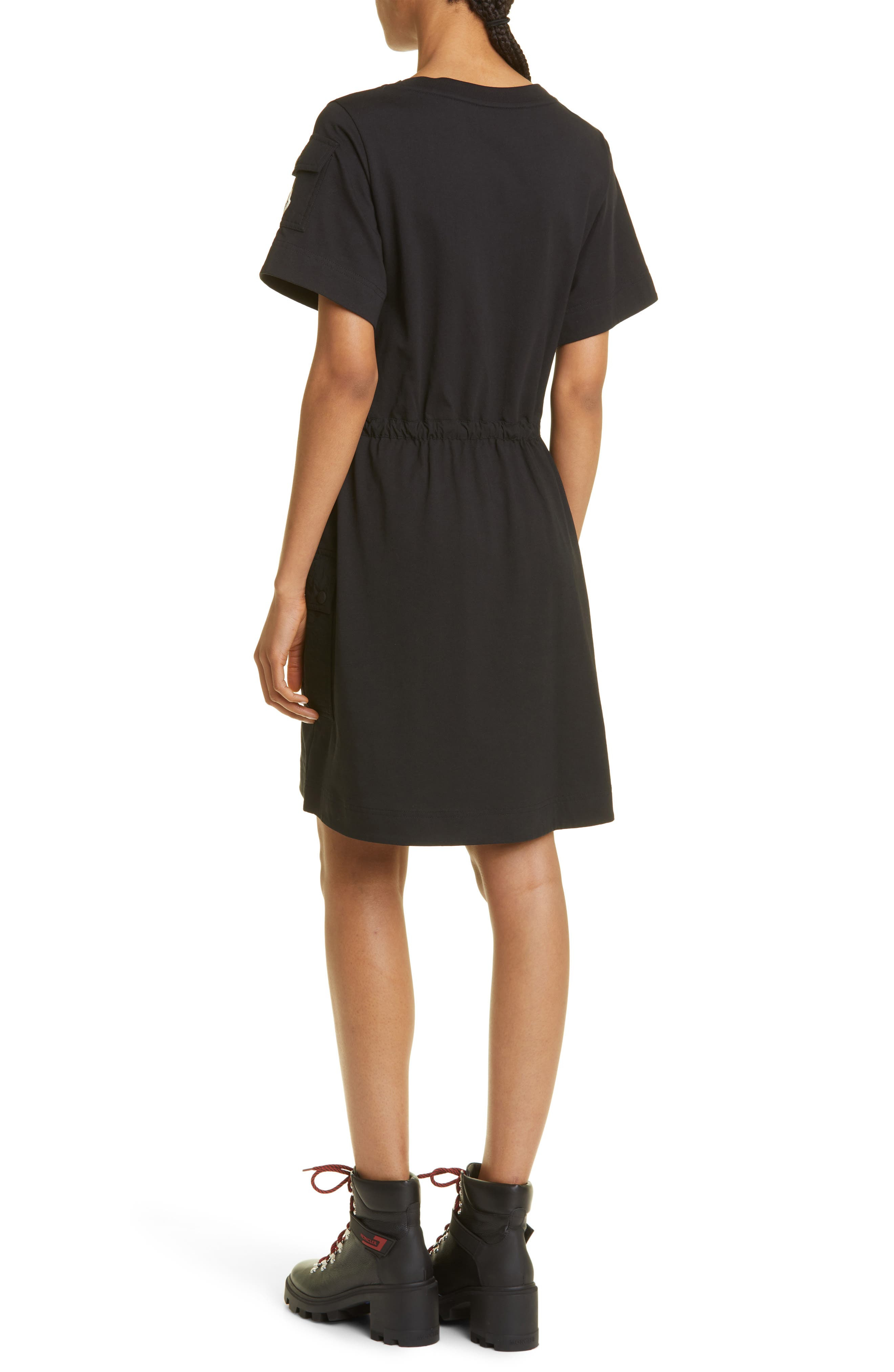 Moncler Drawstring Waist Cotton Jersey Dress in Black at Nordstrom - 2