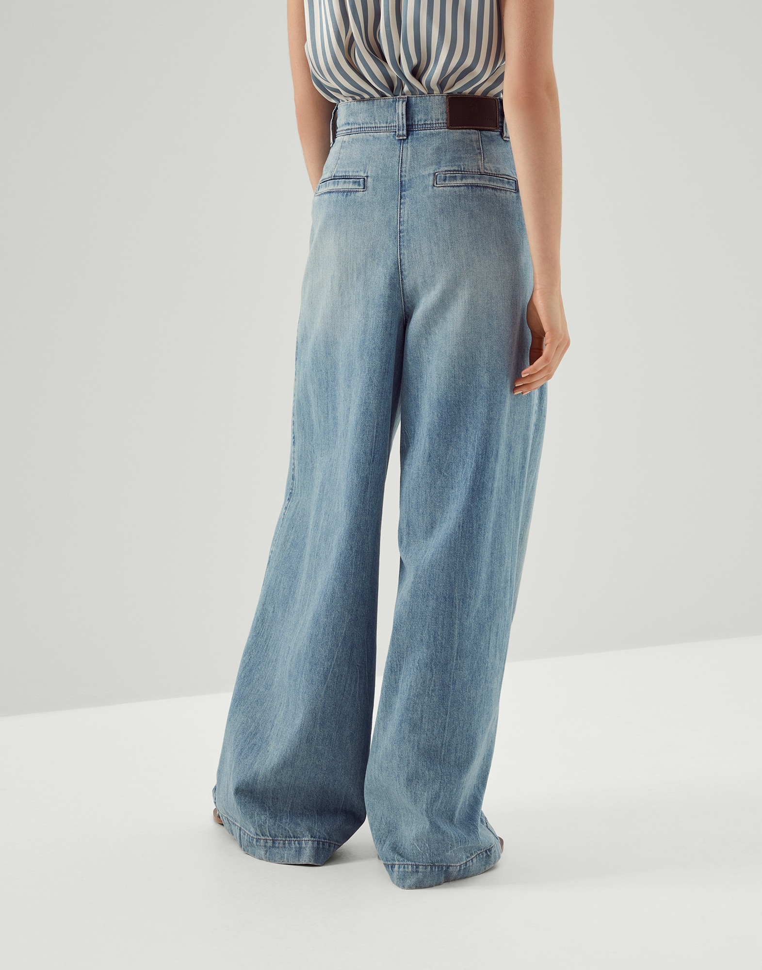 Soft denim extra-wide trousers with shiny patch - 2