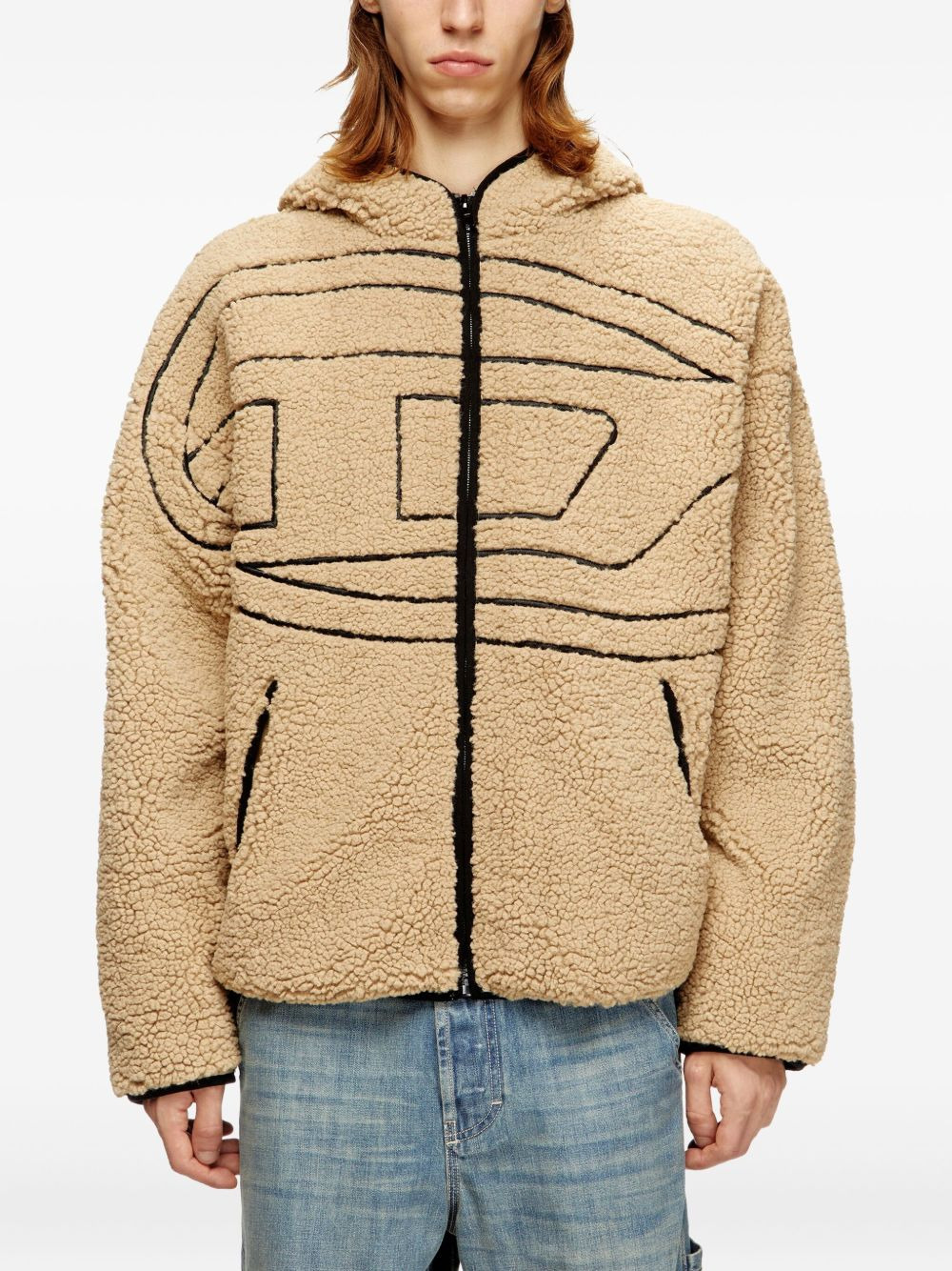 logo-detail teddy hoodie - 3