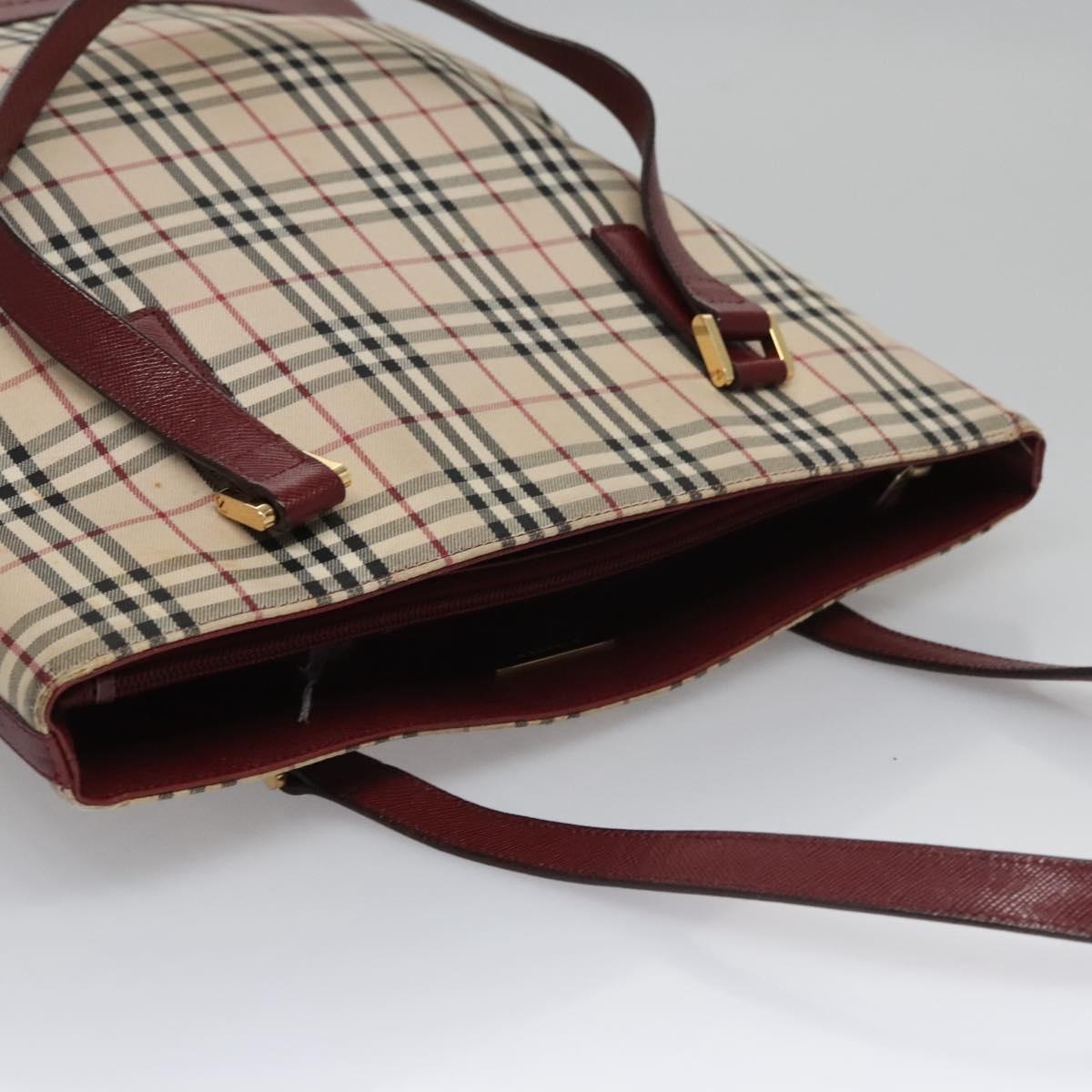 Burberry Nova Check Tote Bag Canvas Leather Beige Red Gold - 7