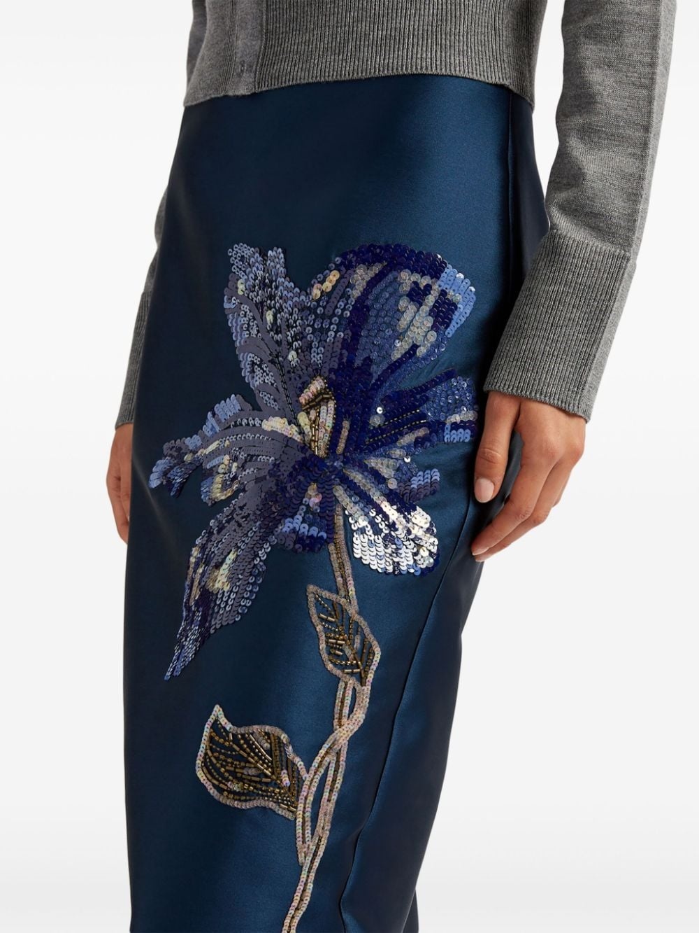 floral-appliqué silk pencil skirt - 5