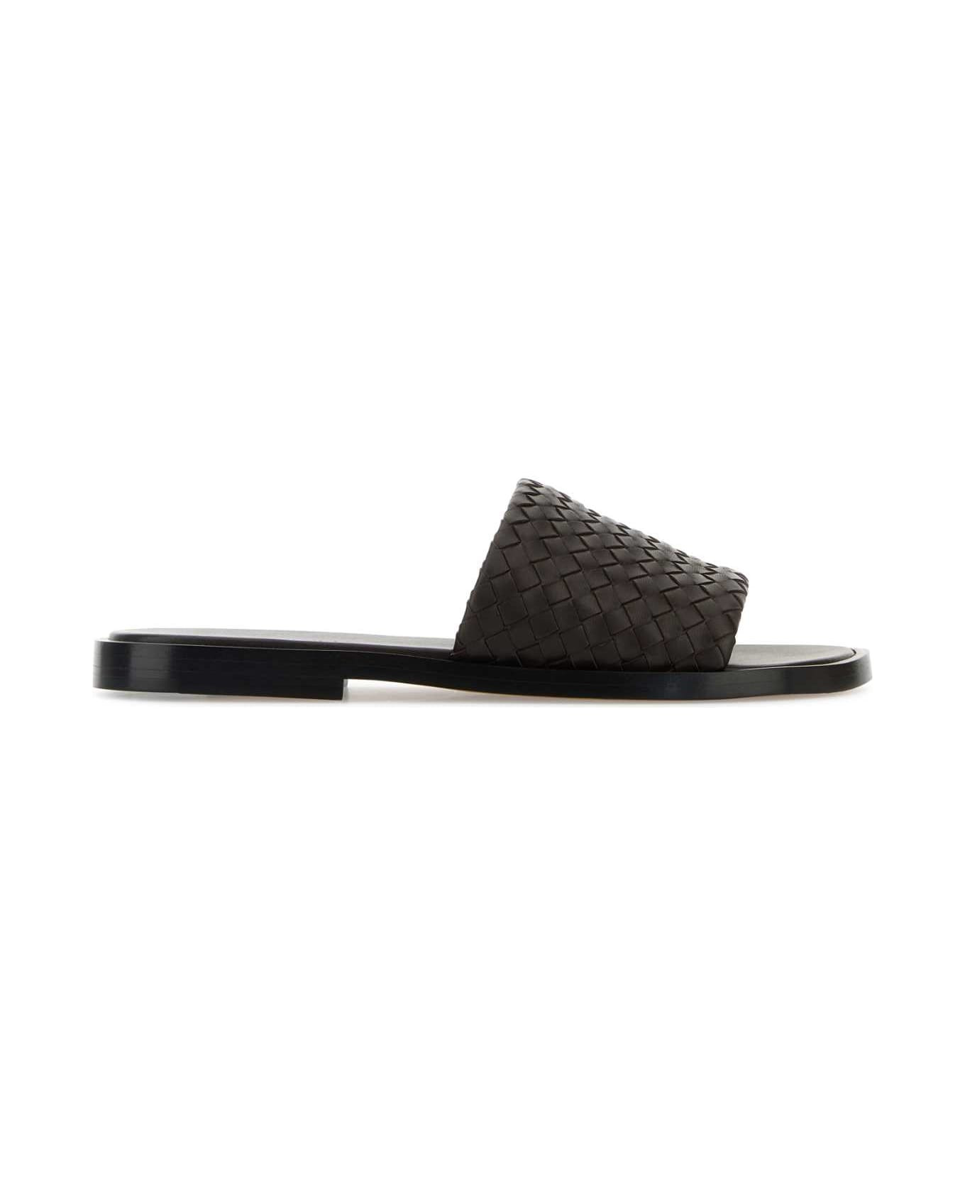 Chocolate Nappa Leather Slippers - 1