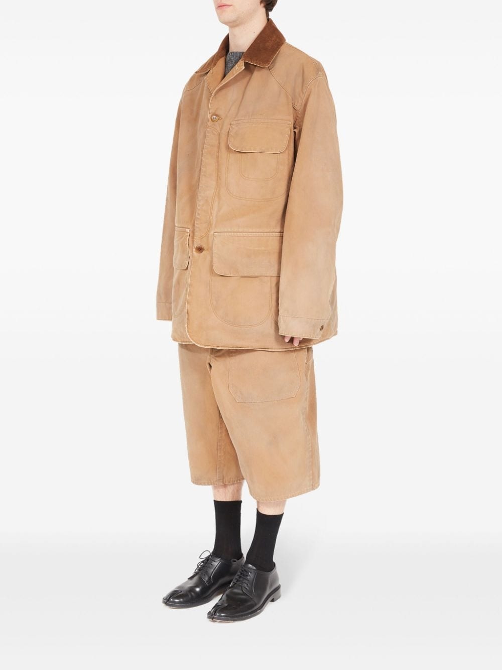 corduroy-collar waxed cotton jacket - 6