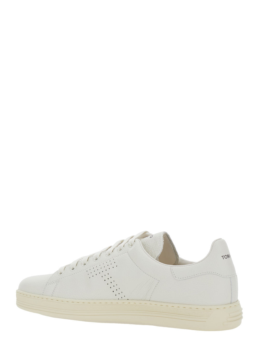 Tom Ford Men 'Waiwick' White Low Top Sneakers With Perforated Logo On The Side And Logo Patch On The - 3