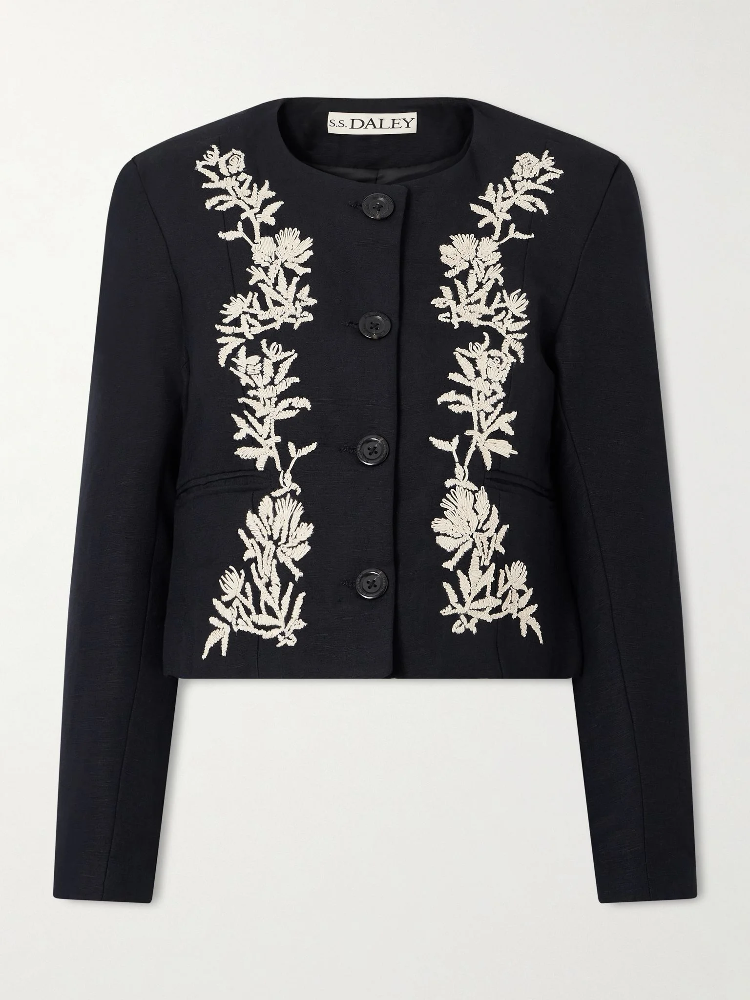 Ophelia cropped embroidered woven jacket Black - 1