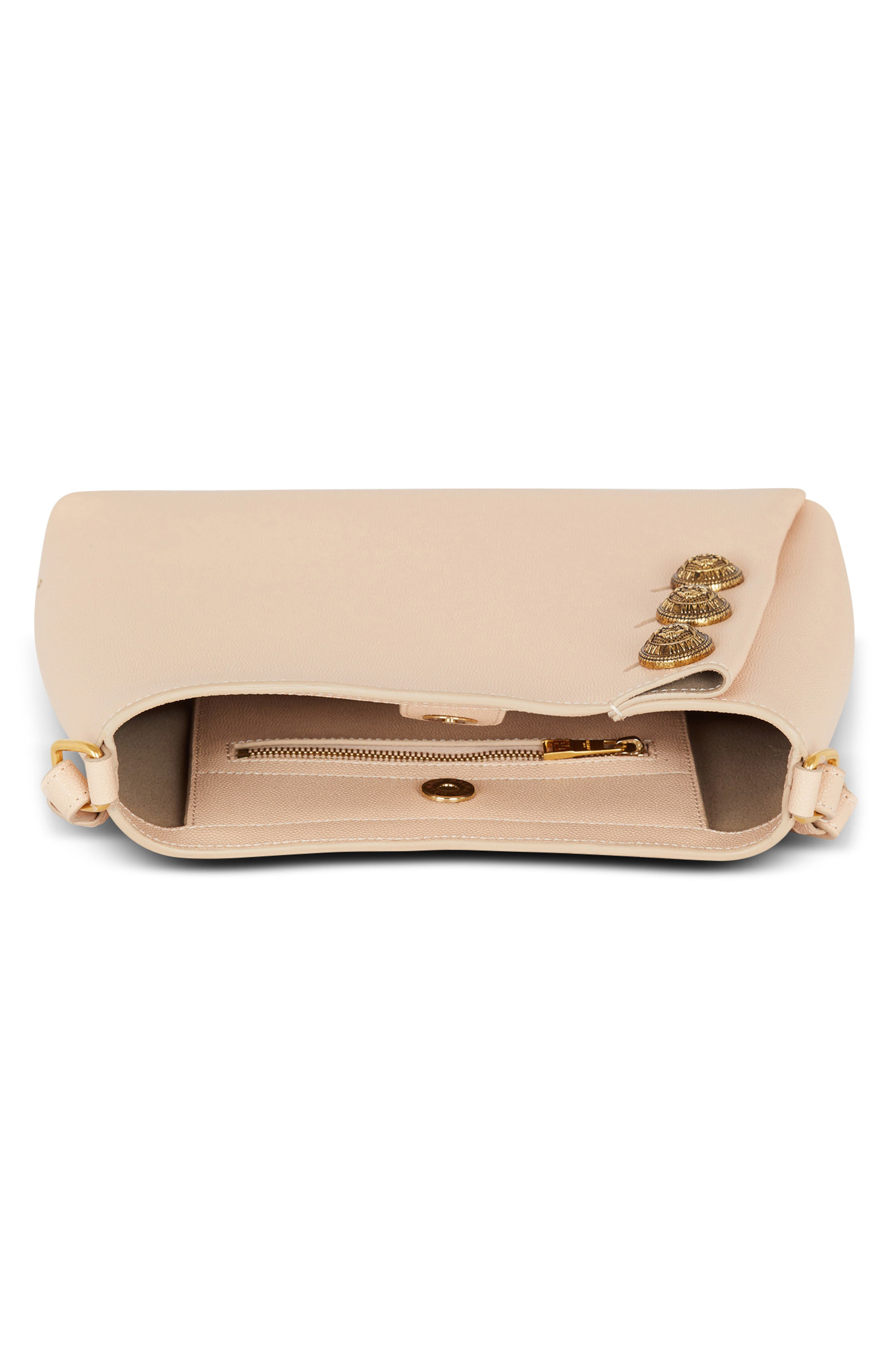 Balmain Emblem Crest Button Leather Shoulder Bag in 0Dx Nude/Pink at Nordstrom - 3