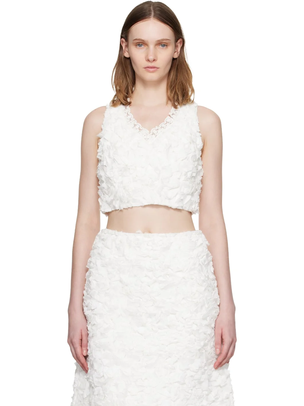 White Ruffle Trim Sleeveless Top - 1