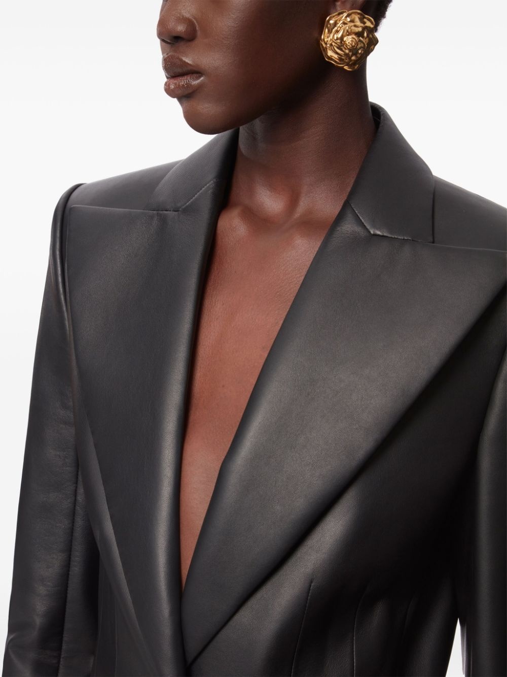 Single Button Leather Blazer - 5