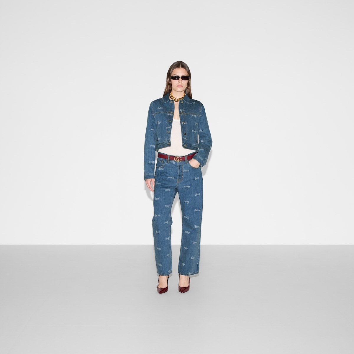 Denim jacket with lasered Gucci detail - 2