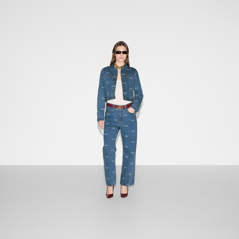 GUCCI Denim jacket with lasered Gucci detail outlook