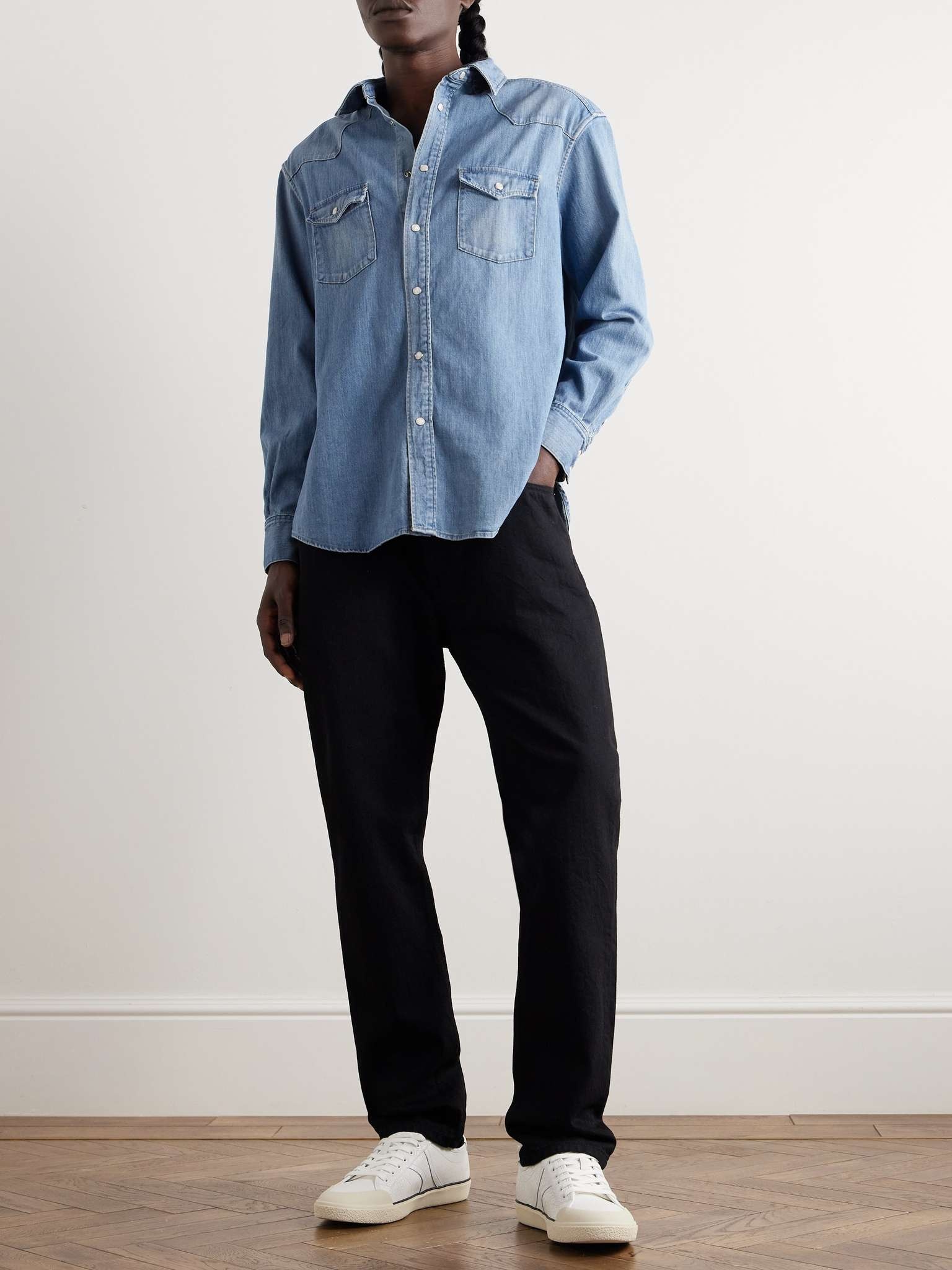 シャツ Celine \"Vintage Stone\" denim shirt CELINE Shirt in vintage stone indigo denim | 24s | REVERSIBLE
