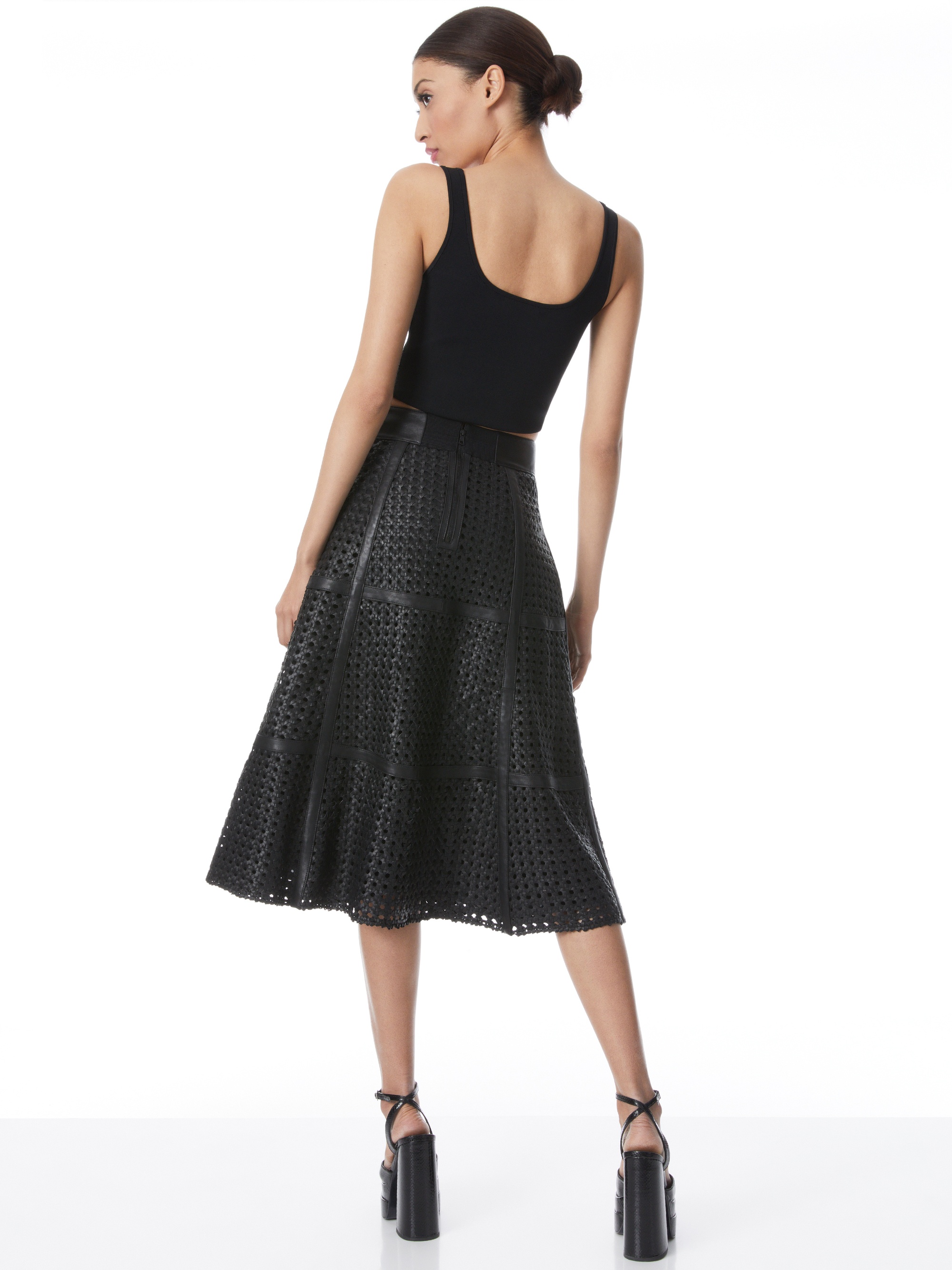 SOSIE WOVEN LEATHER MIDI FLARE SKIRT - 2